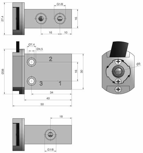 3/2-way spool valve G1/8, order number T-28-311 2 Stroke 4 mm