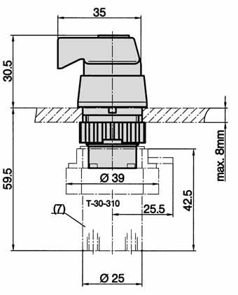 Series T Dimensions for actuator 2 2-position switch, order number