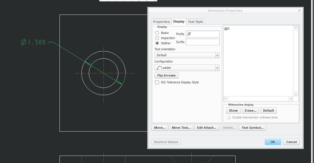 4. Deselect the dimension tool > Double click on the diameter of the larger hole.