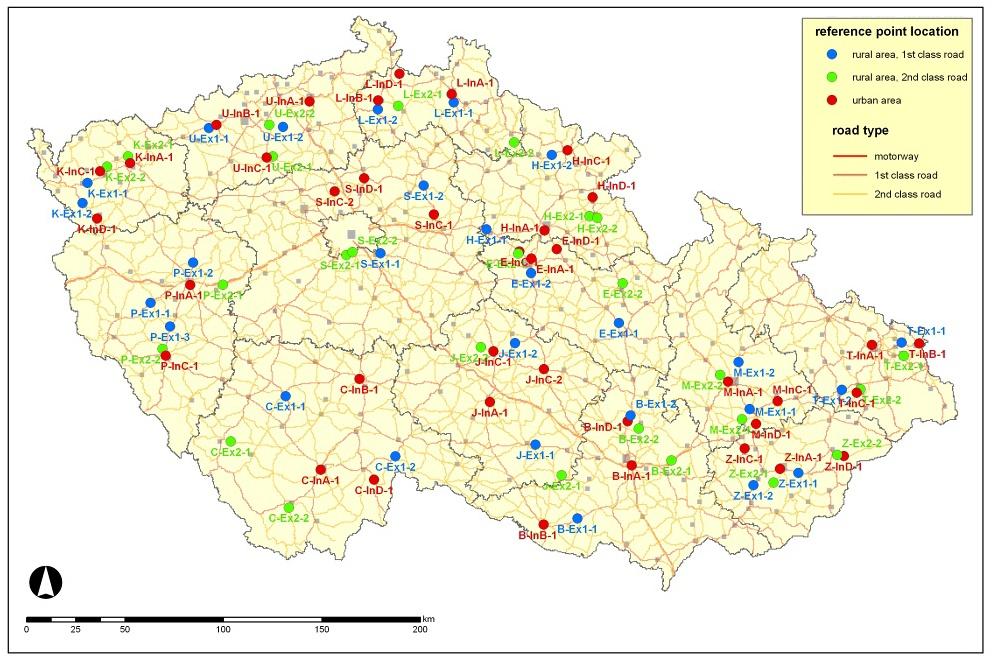 Figure 2: Czech national reference points network [1] All the measurements and observations are performed in week days with typical traffic flow: Monday to Thursday 7 to 17 o clock March to July or