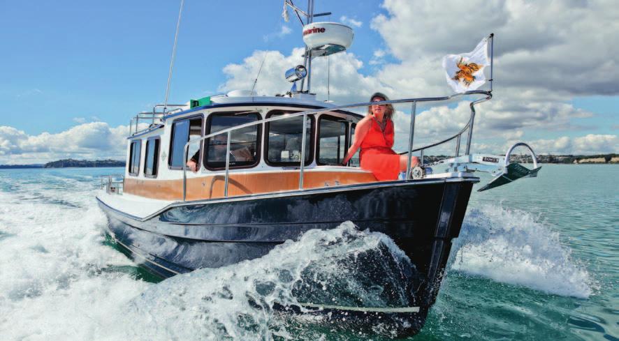Solar panels on the wheelhouse roof will supplement the battery power in the sunny Marlborough Sounds under the helm seat; a microwave takes the same space under the port seat and there s reasonable