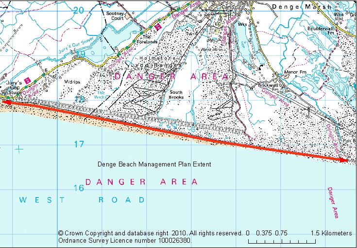 4.14 Denge Sea Defences Beach Management Plan 2008 (Environment Agency) Background Denge BMP frontage extends between Dungeness Power station and Jury s Gap in Kent on the south coast and covers 8km