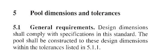 SUPPORT INFORMATION: ARTICLE 5 POOL DIMENSIONS AND TOLERANCES Extracted from