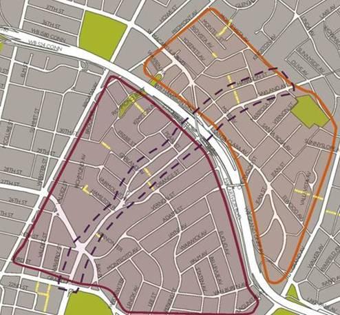 EXISTING PLAN CONTEXT OVERVIEW Neighborhoods (North/South) bisected by I-580, impacted by vehicular on-off ramps Oakland