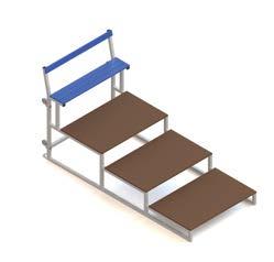 Plank in antislip wood Aluminium seat profile view Benches Rubber floor protection 4 transport wheels Ø 80 mm (2 swivel wheels) S35630 3 rows, capacity 12 persons. S35640 4 rows, capacity 16 persons.