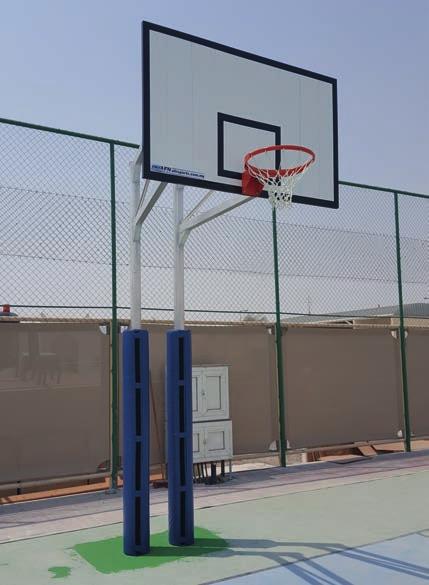 Basketball Double Post System The basketball single post is made from special aluminium profiles. The structure is supported by two posts in the ground.