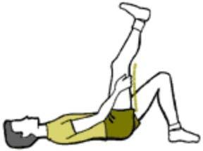 Attachment B to EO M405.01 f. Legs: Lie flat on the floor with your knees bent and your back flat on the floor. Slowly raise and straighten one leg, grasping it behind your thigh with both hands.