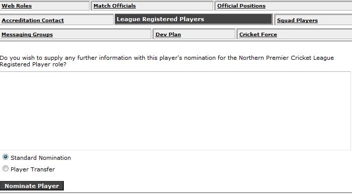 i) If this is a standard registration then click Nominate Player. This will submit the registration. j) If this is a Transfer, select the player transfer box, then click nominate player.