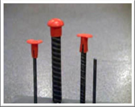 In some instances, the force of a person falling onto a guarded rebar can cause the steel bar to push through a cap made of plastic (pictured left) and