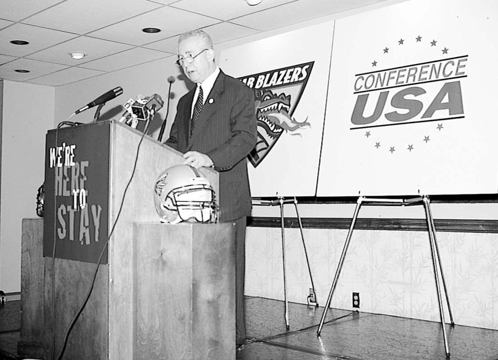 Nov. 14, 1996: Conference USA commissioner Mike Slive announces that UAB will become a football-playing member of the league for the 1999 season.