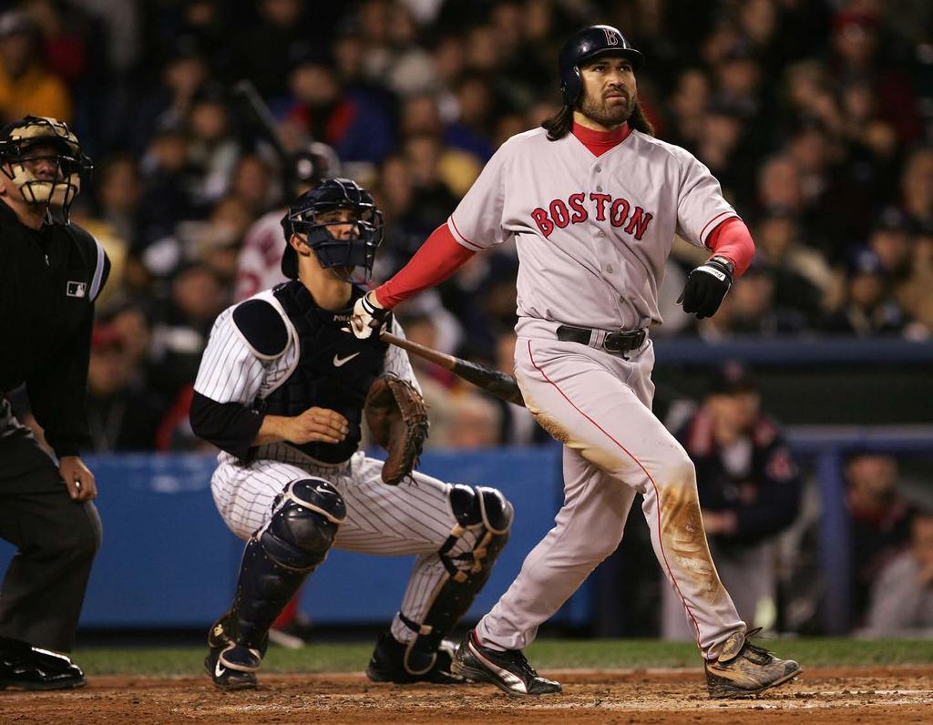 Top of the second. Brown loads the bases. Damon hits a Grand Slam. 6-0 Sox. Game 7 <iframe width="614" height="750" src="https://www.youtube.