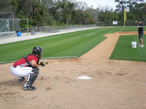 When everyone has gone, the first catcher will get 4-5 to the left. Everyone goes through this one and then we will do 4-5 to the right. We usually start slow and increase speed with reps.
