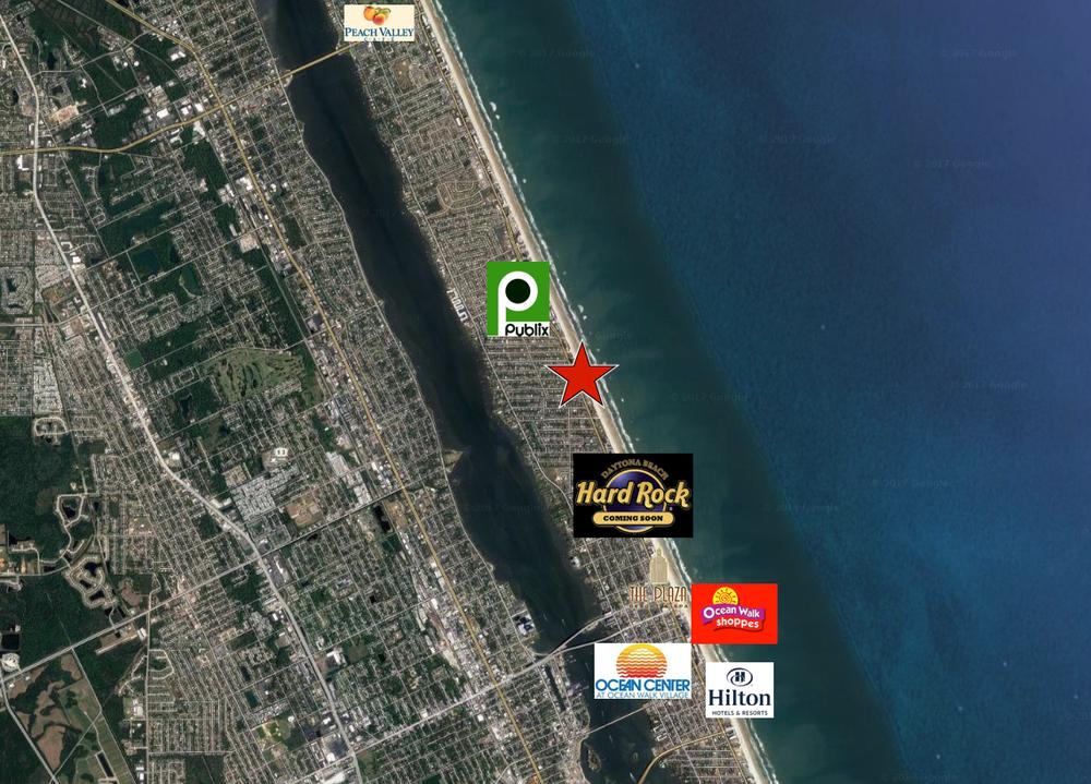 6 ac Net usable (inside the seawall) 0.32ac additional land west of Atlantic Ave Located 10 blocks North of the new Hard Rock Hotel Daytona Beach, located at 900 N.