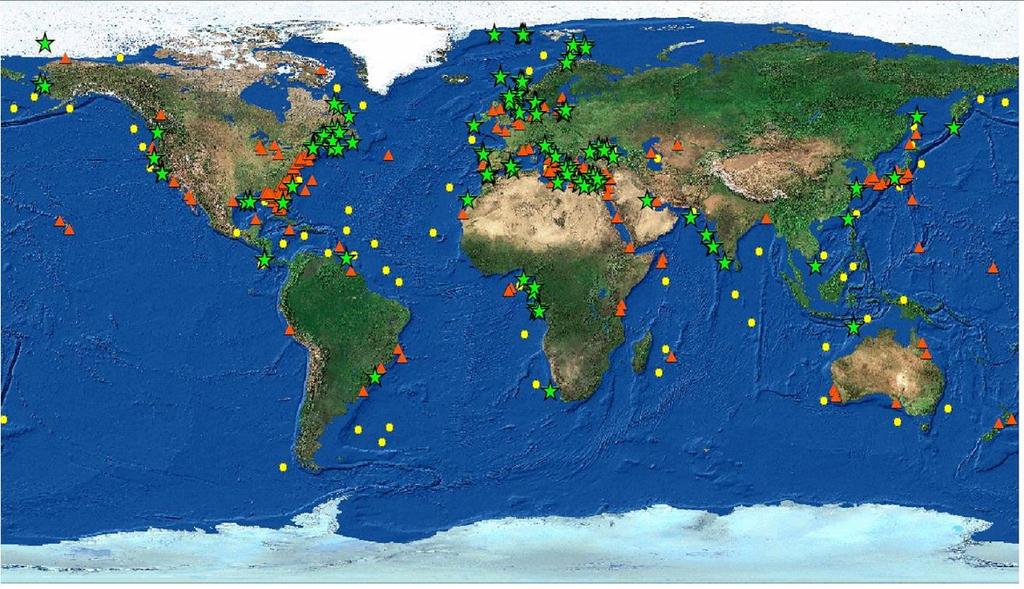 Background Worldwide distribution of gas flares and seepages. Man-made gas releases ^_ PM Pockmarks #* XY_SGD Active submarine!