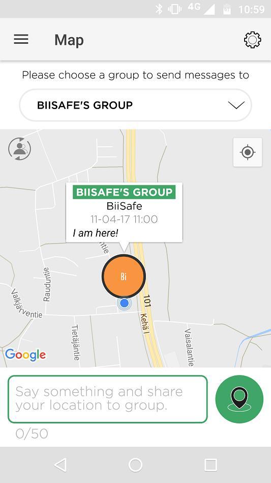Share your location in the app 12 You can share your location with message by tapping the Share