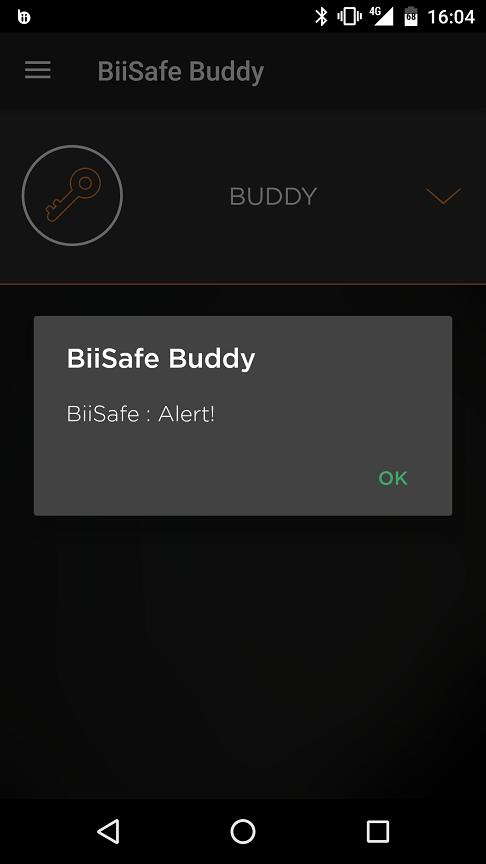 Send an alert 15 Set Alarm Active on from the Buddy s settings and press and hold the BiiSafe Buddy for more than two seconds.