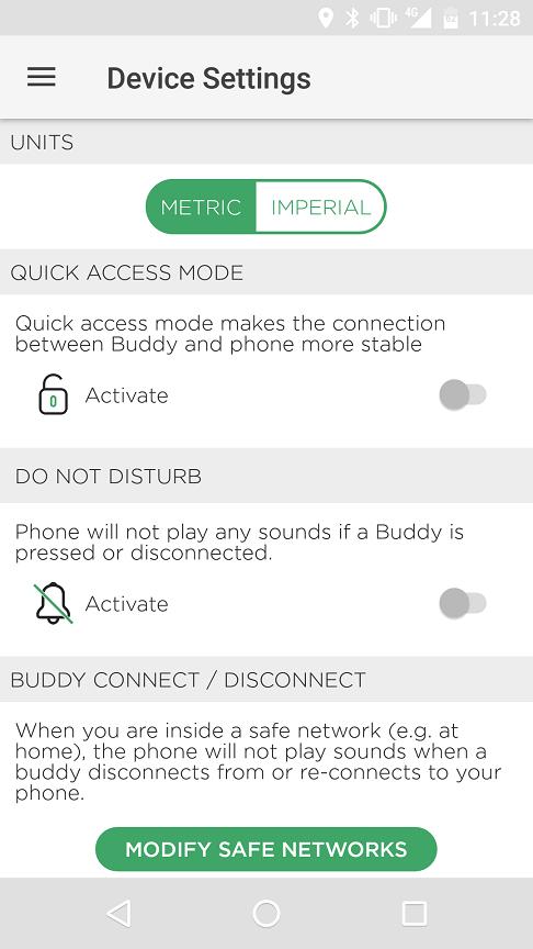 Device Settings 18 From device settings you can for example adjust do not disturb mode and safe networks.