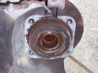 Close up of the bearing and some of the rust.