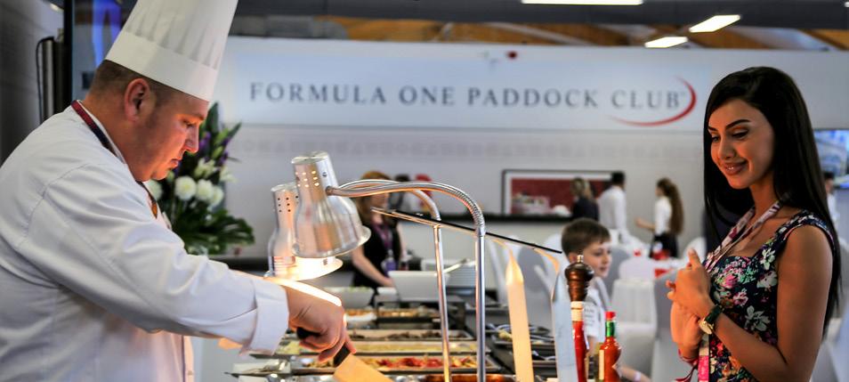 LEGEND Located directly above the team garages and overlooking the start/finish line, the Formula 1 Paddock Club is the center of luxury for race goers.