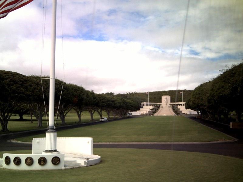 Photo of the National Pacific Memorial Cemetery in Honolulu from the bus.