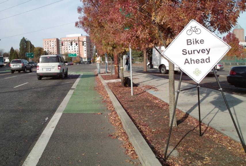Methods: Surveys Intercept survey of bicyclists 5 bike box intersections 47%