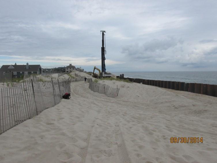 NJBPN 152 Public Beach #3, Brick Township On the left (taken September 30, 2014) shows the installation of the southern section of the steel bulkhead.