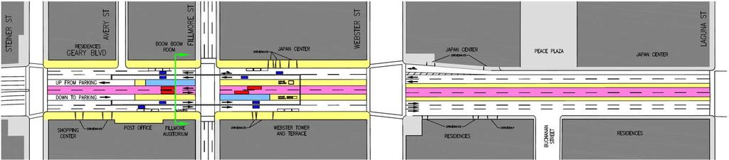 FILLMORE 2: BRT on Deck w/parking Underneath 2 mixed traffic lanes and busway at surface