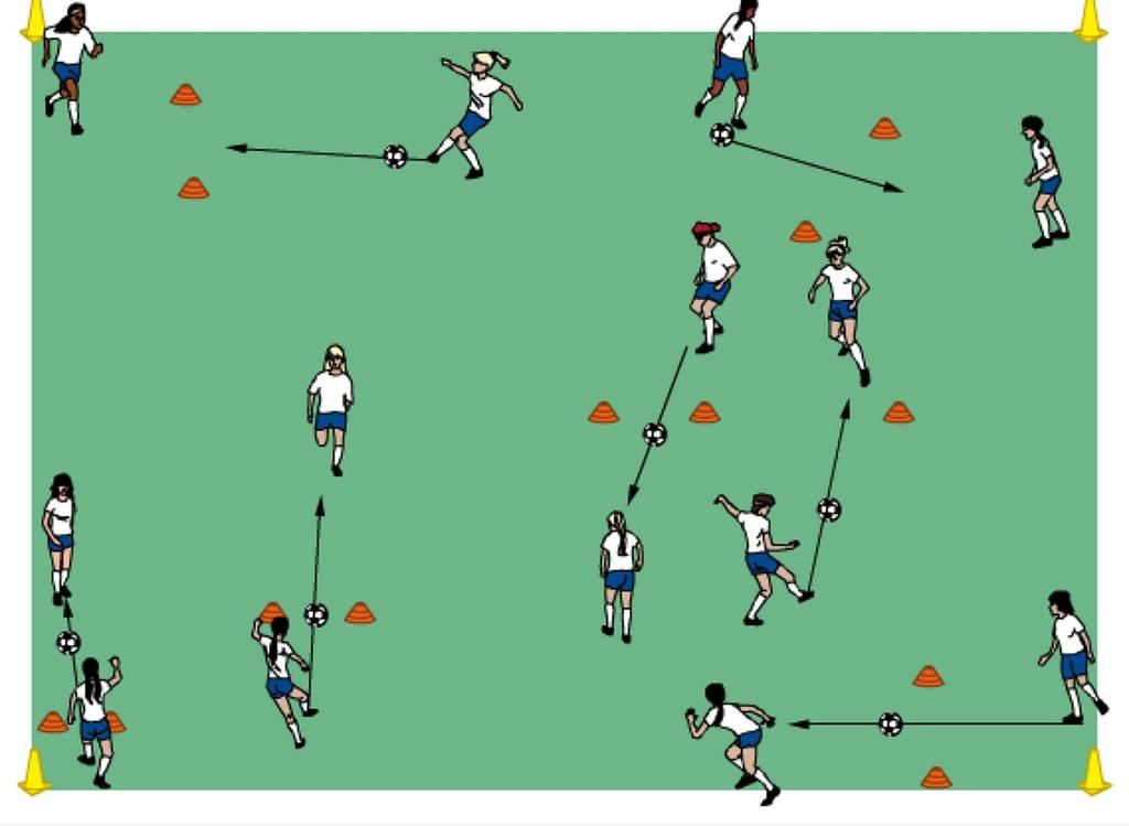 THE ACTIVITY GATES (PASSING) With one ball to a pair of players the players dribble and pass to their partner to move the ball around the grid and make passes through the gates.
