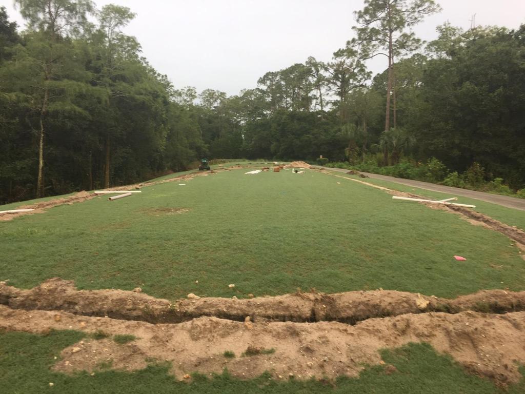 A new block-zone irrigation design was created for the same tee complex. Each of the two teeing surfaces were looped with 1.5 inch PVC pipe that tapped into the existing 2.5 inch PVC lateral pipe.