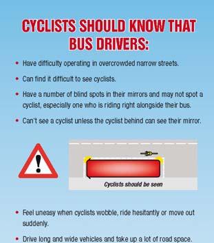 In a joint effort, the Warrington Borough Transport and the Warrington Cycle Campaign published an educational pamphlet for both cyclists and bus drivers.