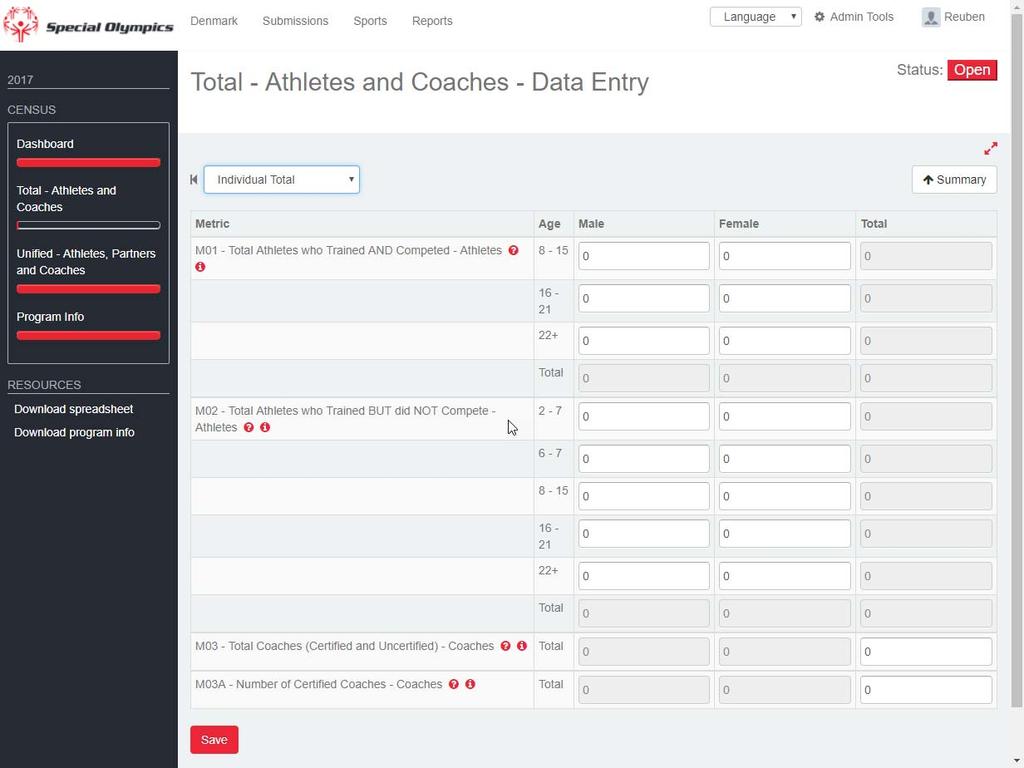 Once you have completed your date entry for Total Athletes and Coaches, Look at you Total Athletes and Coaches Summary screen and see if