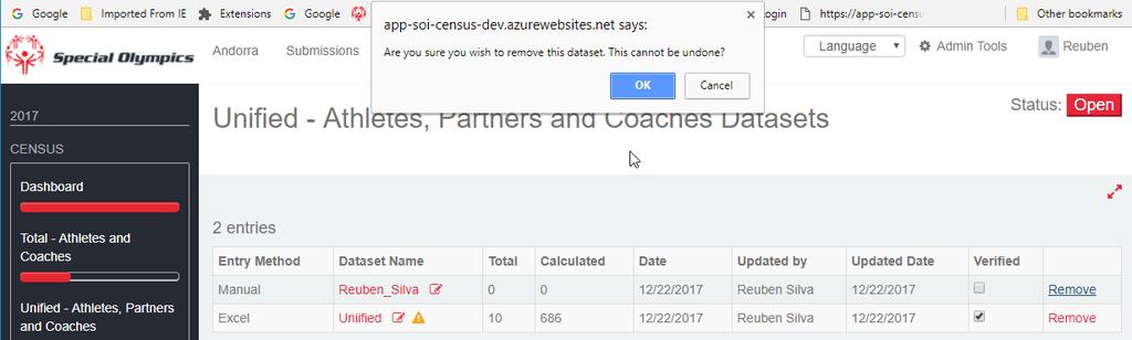 Remember You Must check the Verified for All datasets you want included for you Census. You can select multiple datasets. It is strongly recommend that you remove any unneeded dataset.