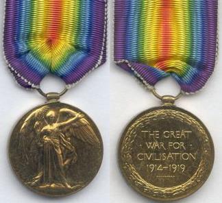 VICTORY MEDAL (INTER-ALLIED WAR MEDAL) TERMS The medal was awarded to all ranks of the fighting forces, to civilians under contract, and others employed with military hospitals who actually served on