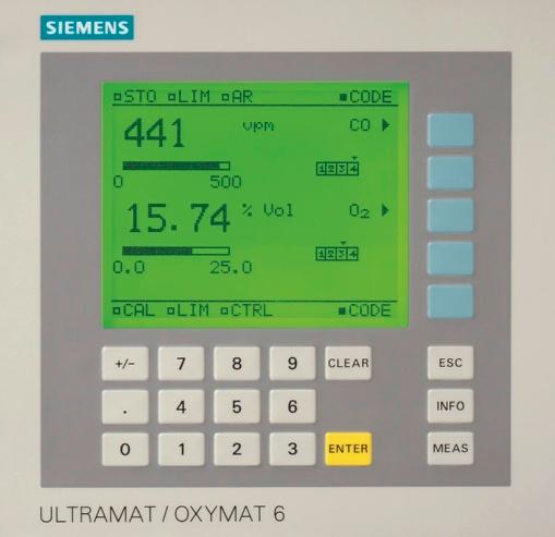 General information Siemens AG 011 Display and control panel Large LCD panel for simultaneous display of: - Measured value (digital and analog displays) - Status bar - Measuring ranges Contrast of