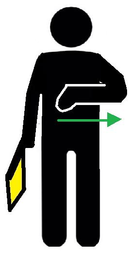 ASSISTANCE SIGNAL STRIP (PENALTY) This signal indicates that a penalty is required against a tackler: Use the arm that is not carrying the flag Raise arm across the chest with palm open and