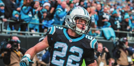 Running Backs McCAFFREY RUNS Running back Christian McCaffrey finished his rookie season with 435 rushing yards on 117 carries. He averaged 3.7 yards on the ground with two rushing touchdowns.