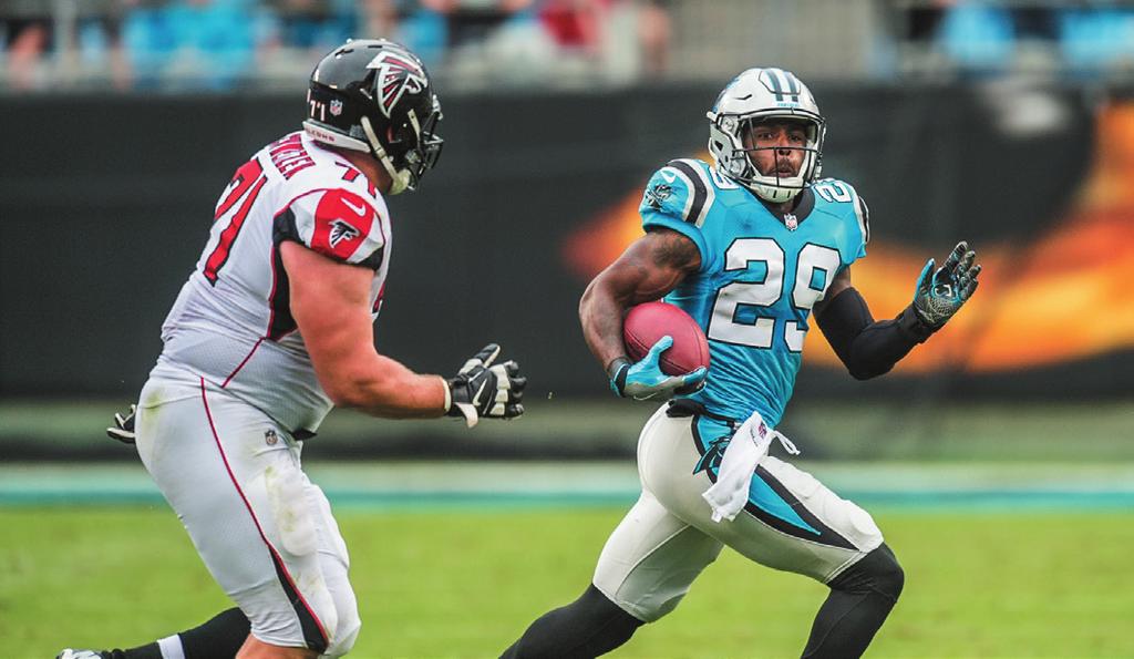 Mike Adams/James Bradberry ADAMS KEEPS TAKING IT AWAY Safety Mike Adams joined the Panthers as a free agent before the 2017 season and had two interceptions last year to go with two fumble