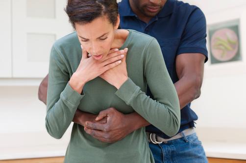 Heimlich Maneuver If unable to speak, proceed with Heimlich maneuver Make a fist with one hand Put the thumb side of your fist slightly above belly button and well below the breastbone.