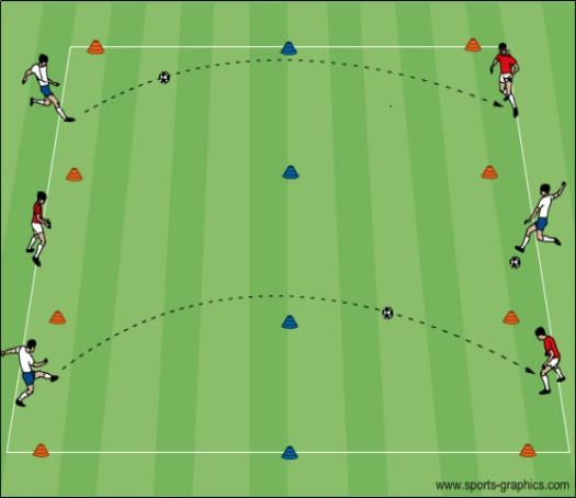 Suggested Week 2 Topic: Striking Lofted and Driven Balls (Long Balls) High & Long: 2 players are at opposite ends behind a goal in a 10x20 yard grid, and try to score points by striking the soccer