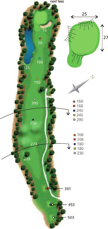 A teeshot to the middle or slightly to the left of the fairway is preferred as this keeps you well clear of the trees and bushes.