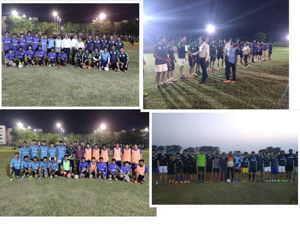 FOOTBALL: The play-offs were conducted in the evening. The final of boys was held between B.Tech Mech 2 nd Year) and B.Tech Mech 3 rd Year) the final match was viewed and cheered by a large no.