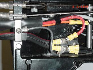 Shape jumper wire as shown and tighten terminals securely. Models: ALL 36V FOOT OP MODELS with ABS black plastic pedal.