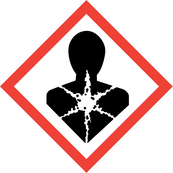 HEALTH HAZARD Appears on chemicals with less severe toxicity. This symbol will never be used with skull and crossbones symbol.