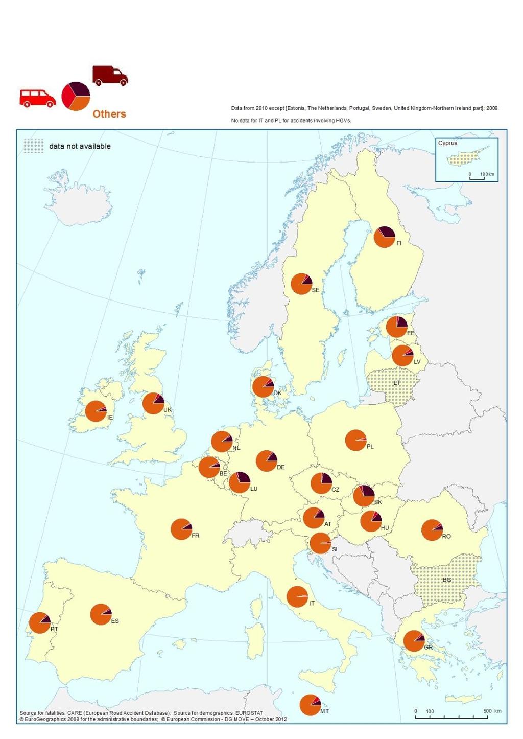 Map 1: The proportion of fatalities in accidents involving HGVs and in accidents