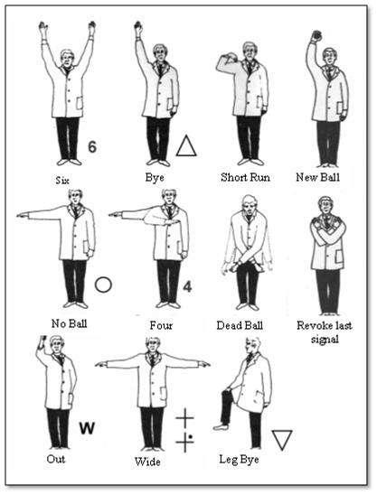 Chapter 6 Umpires Signals. The official signals used by umpires are shown below. Do not allow the game to continue until all signals are acknowledged by the scorers.