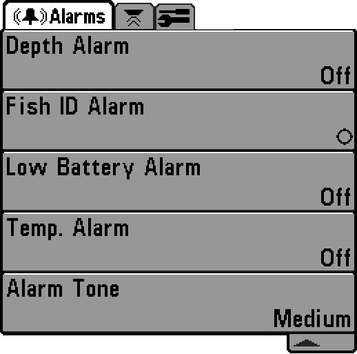 Alarms Menu Tab From any view, press the MENU key twice to access the Main Menu System. The Alarms tab will be the default selection.