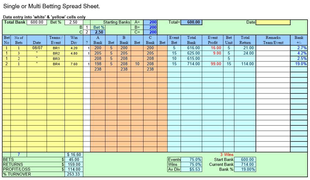 It is probably a good idea, when betting for a place only, to enter a '1' in column L only after a place dividend of $1.30 is paid on your selection in the race. You then place a '1' in column M.