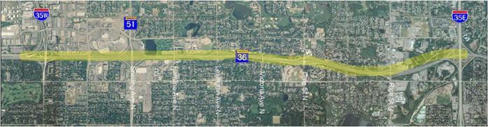 Corridor 1A TH 36: I-35W to I-35E eastbound only Segment Length: 5.0 miles. New Managed Lane added in median in eastbound direction only.