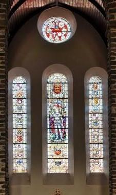 Inside the church at Passchendaele is a memorial window to the men of the 66th Division with the names and shields of many Lancashire towns including Accrington, Bolton and Blackburn.