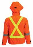 HIGH-VISIBILITY ORANGE GORE-TEX YRAD FR ARC-Flash Markings, Attached Hood CAT Made with Liquid-roof GORE-TEX YRAD 3L Fabric, Orange. Hip Length. Set-In Sleeves. Fleece Lined Stand-Up Collar.